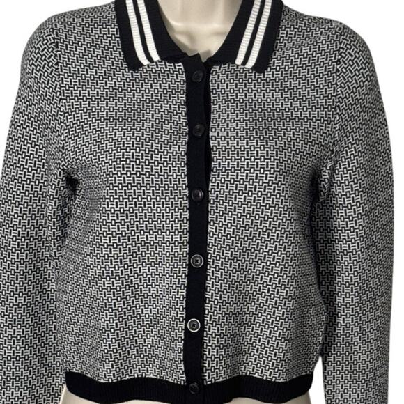 Anthropologie‎ Maeve Plunging Long Sleeve Polo Cardigan Black and Cream Size XXS - Picture 9 of 10